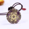 Pendentif orgonite améthyste et cube de Métatron, vue de face