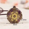 Dimensions du pendentif orgonite améthyste : 36 mm de diamètre, 12 mm d’épaisseur
